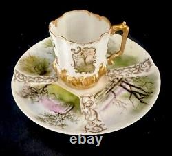 Antique Porcelain Quatrefoil Demitasse Tea Cup & Saucer Clover & AC Mark Forrest