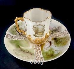 Antique Porcelain Quatrefoil Demitasse Tea Cup & Saucer Clover & AC Mark Forrest