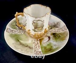 Antique Porcelain Quatrefoil Demitasse Tea Cup & Saucer Clover & AC Mark Forrest