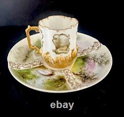 Antique Porcelain Quatrefoil Demitasse Tea Cup & Saucer Clover & AC Mark Forrest