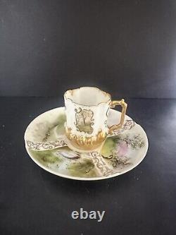 Antique Porcelain Quatrefoil Demitasse Tea Cup & Saucer Clover & AC Mark Forrest