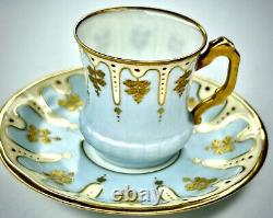 Antique Porcelain Tea Cup + Saucer Delicate, Hand-painted, Gilt Late 1800's