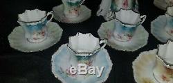 Antique R. S. Prussia Porcelain Floral Chocolate Pot Set & 11 Cups & Saucers