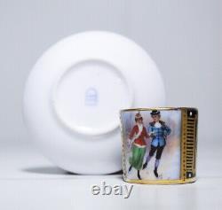 Antique ROYAL VIENNA Hand Painted Demitasse Miniature Porcelain Cup & Saucer