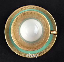Antique Rouard Limoges France Cup Saucer. Pompadour Green Double Incrusted Gold