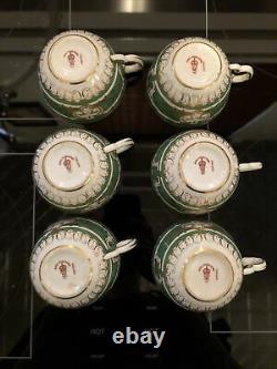 Antique Royal Crown Derby Victorian 1899 Set 6 Cup Saucer, Refuse Bowl, Platter