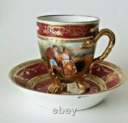 Antique Royal Vienna Style Porcelain Chocolate Cup & Saucer Classical Scenes