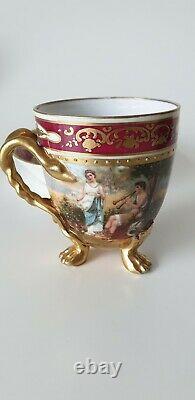 Antique Royal Vienna Style Porcelain Chocolate Cup & Saucer Classical Scenes