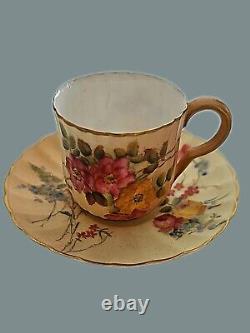 Antique Royal Worcester Demitasse Cup & Saucer, Floral Design, Perfect