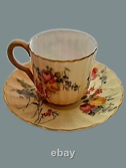 Antique Royal Worcester Demitasse Cup & Saucer, Floral Design, Perfect