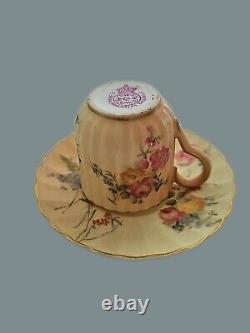 Antique Royal Worcester Demitasse Cup & Saucer, Floral Design, Perfect