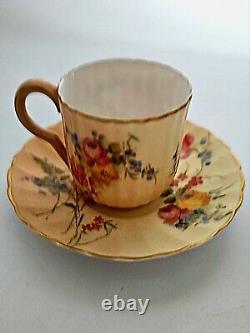 Antique Royal Worcester Demitasse Cup & Saucer, Floral Design, Perfect