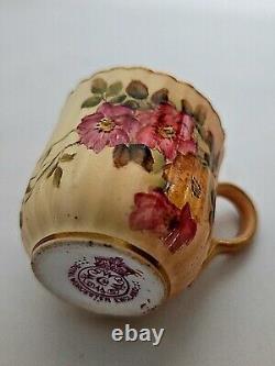 Antique Royal Worcester Demitasse Cup & Saucer, Floral Design, Perfect