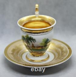 Antique Russian Popov Porcelain Bone China Cup and Saucer Gilded XIXc