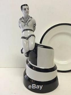Antique Russian/Soviet Propaganda Porcelain Figurine/Pencil Holder & Saucer