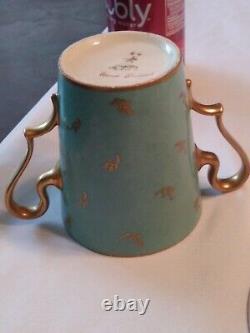 Antique SEVRES porcelain 2 Handles CHOCOLATE CUP/SAUCER Hand Painted READ