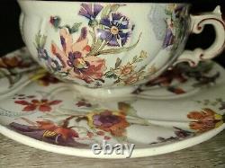 Antique Sarreguemines Lavalliere floral faience cup & saucer set, France