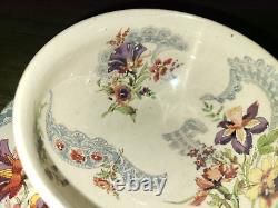 Antique Sarreguemines Lavalliere floral faience cup & saucer set, France