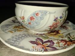 Antique Sarreguemines Lavalliere floral faience cup & saucer set, France