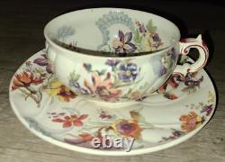 Antique Sarreguemines Lavalliere floral faience cup & saucer set, France