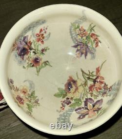 Antique Sarreguemines Lavalliere floral faience cup & saucer set, France