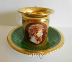 Antique Schoelcher Paris Porcelain Coffee Cup And Saucer Cameo Portrait