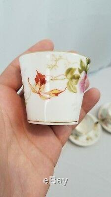 Antique Set Of 4 Painted Porcelain Haviland Limoges Demitasse Cups And Saucers