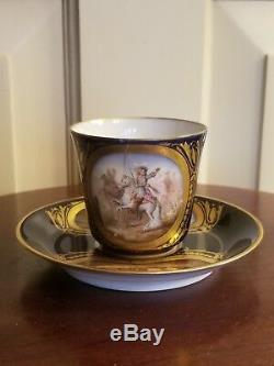 Antique Sevres 1771 Porcelain Battle Of Rocroi Handpainted Blue Cup And Saucer