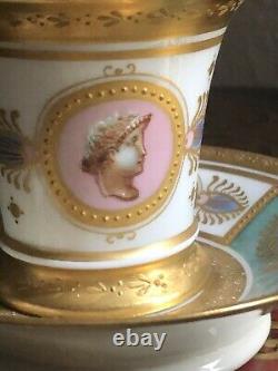 Antique Sevres French Set Gold Napoleonic Roman Intaglio 4 Cups & Saucers