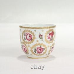 Antique Sevres Porcelain Tea/Coffee Cup & Saucer with Pink Roses & Gilt Leaves