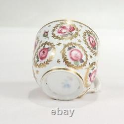 Antique Sevres Porcelain Tea/Coffee Cup & Saucer with Pink Roses & Gilt Leaves