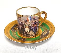 Antique Sevres Style French Porcelain Tea Cup Saucer Napoleonic Scene Old Paris