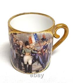 Antique Sevres Style French Porcelain Tea Cup Saucer Napoleonic Scene Old Paris