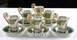 Antique Sevres Style Vienna Porcelain Demitasse Cups & Saucers Set For 6