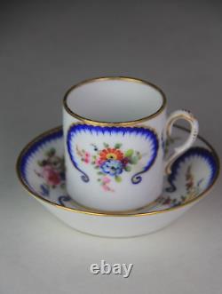 Antique Sevres Type Porcelain Miniature Tea Cup & Saucer in'Feuille-de-Choux