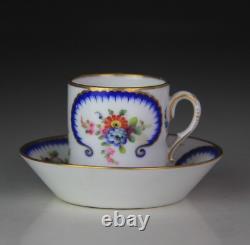 Antique Sevres Type Porcelain Miniature Tea Cup & Saucer in'Feuille-de-Choux