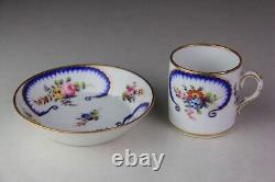 Antique Sevres Type Porcelain Miniature Tea Cup & Saucer in'Feuille-de-Choux