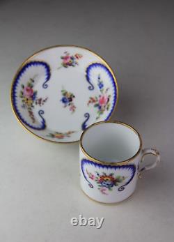 Antique Sevres Type Porcelain Miniature Tea Cup & Saucer in'Feuille-de-Choux