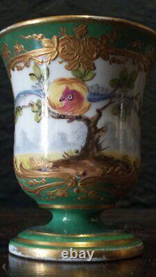 Antique Sorbet Cup Porcelain De Paris France Bird Golden Arabesque Stamp 19 XIX