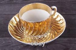 Antique Tea cup saucer set Gold plated Kuznetsov Imperial Russian porcelain