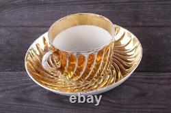 Antique Tea cup saucer set Gold plated Kuznetsov Imperial Russian porcelain