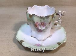 Antique Victorian Square Porcelain Demitasse Cup & Saucer