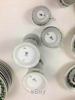 Antique Vintage Meissen Porcelain Full Green Ivy Tea Cups Saucer Plates Dishes