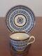Antique Worcester Blue White Music Pattern Porcelain Tea Coffee Cup & Saucer Set
