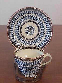 Antique WORCESTER Blue White MUSIC PATTERN Porcelain Tea Coffee CUP & SAUCER Set