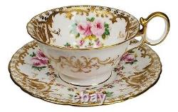 Antique Wedgwood Hand Painted Roses Heavy Gold Porcelain Tea Cup and Saucer