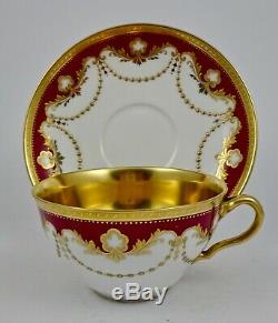 Antique Wedgwood Porcelain Tea Cup & Saucer, Jeweled
