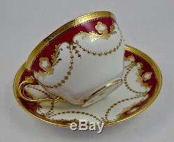 Antique Wedgwood Porcelain Tea Cup & Saucer, Jeweled