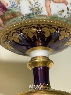 Antique Wehsner Dresden Hand Painted Cherubs Purple Sherbet Cup & Saucer c. 1895