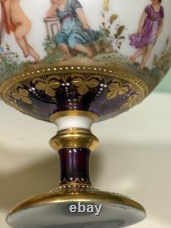 Antique Wehsner Dresden Hand Painted Cherubs Purple Sherbet Cup & Saucer c. 1895